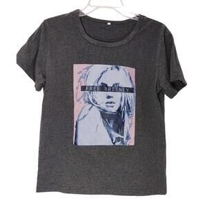 Free Britney Spears Graphic T-Shirt Short Sleeve Pullover Heather Gray Womens S